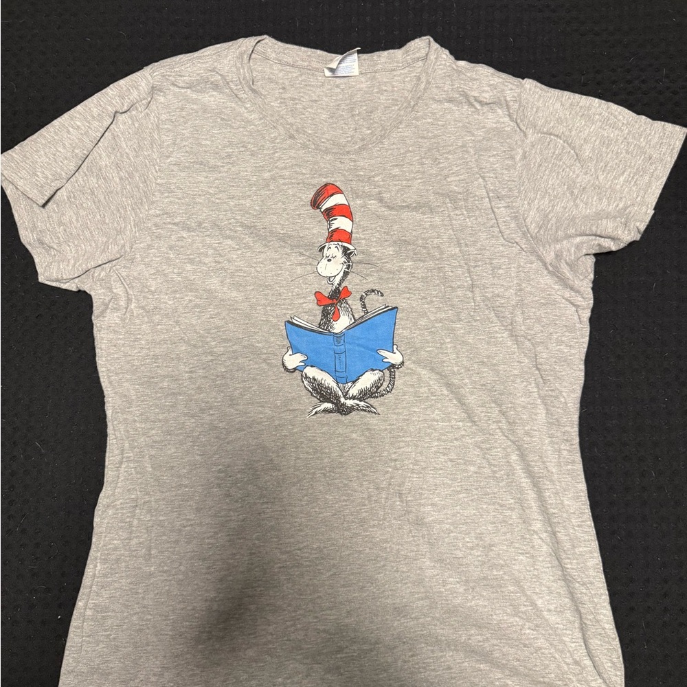 Gray Tee with Cat in the Hat Graphic